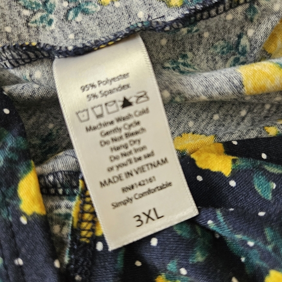 Lularoe dress plus size 3XL blue yellow roses floral scoop neck short sleeves - Picture 12 of 14